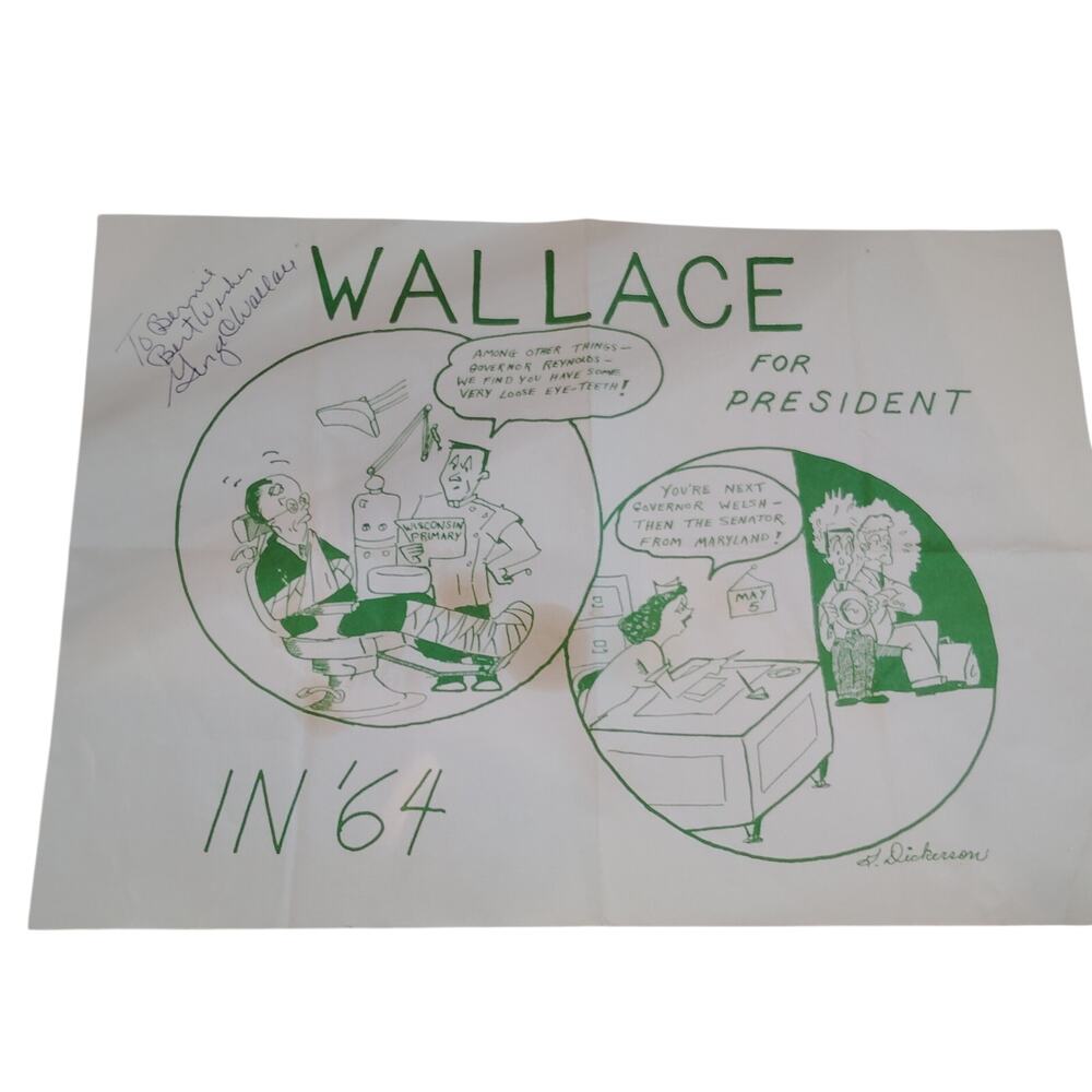 Autographed by George Wallace for President 1964 Campaign Placemat 14x10 inches